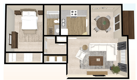 Floor plan for 1 bed, 1 bath, 850 sqft